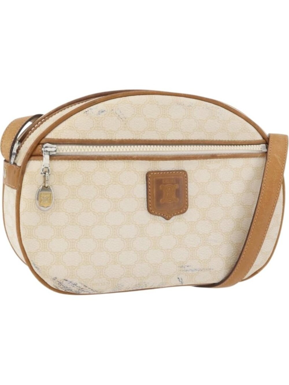 CELINE Macadam Canvas Shoulder Bag PVC White